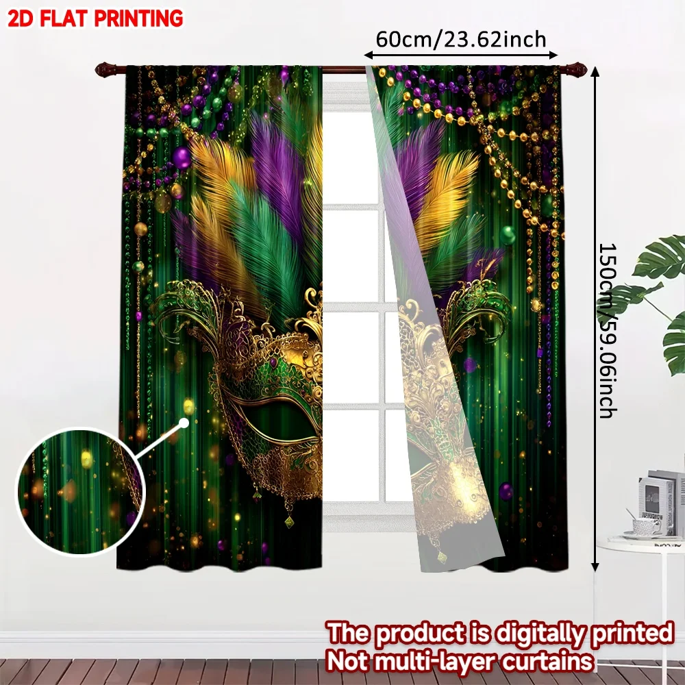 2D flat printing 2pcs Curtain Curtain Mardi Gras Golden Mask(1) Digital Printed Polyester Drapes All Season Party & Holiday