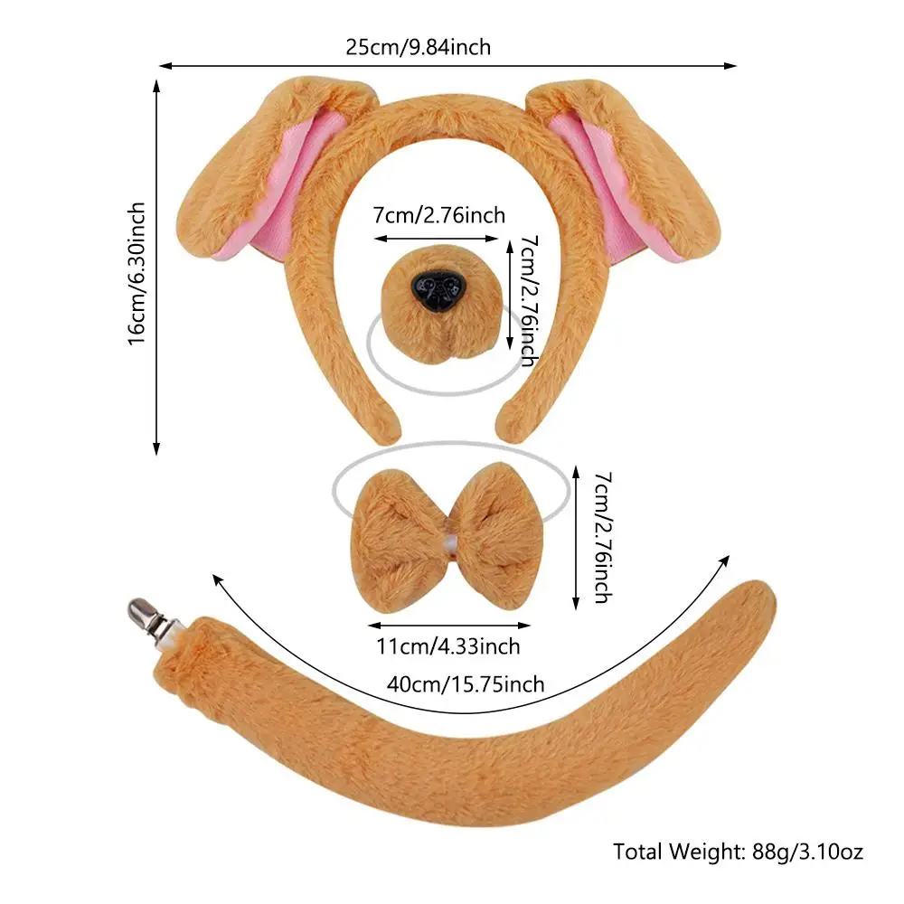 Cute Halloween Animal Ears and Tail Set Holiday Masquerade Dog Cosplay Costume Dress-up Accessories for Kids and Adults