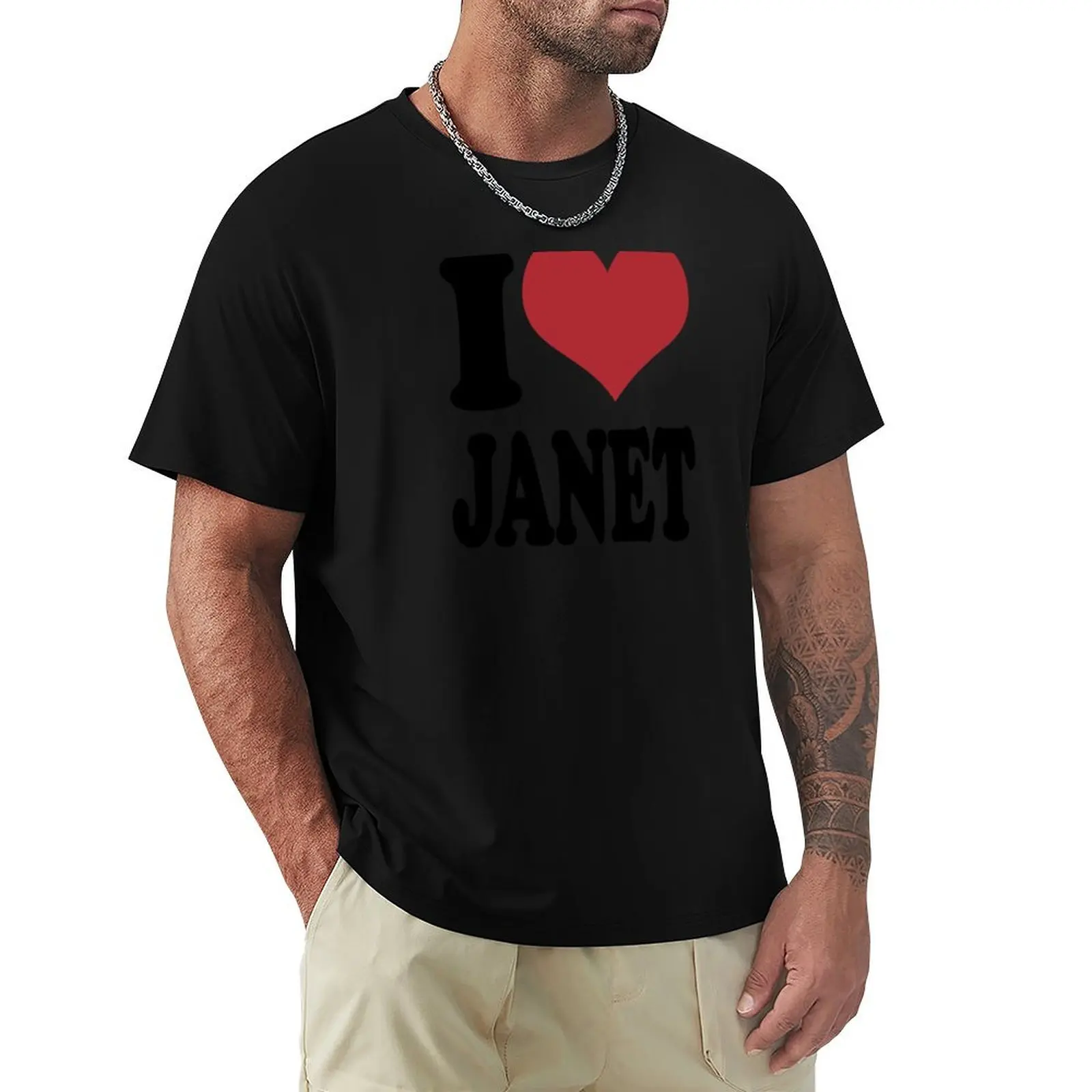 I LOVE JANET, BLACK DESIGN T-Shirt Classic Print Short Sleeve Shirt