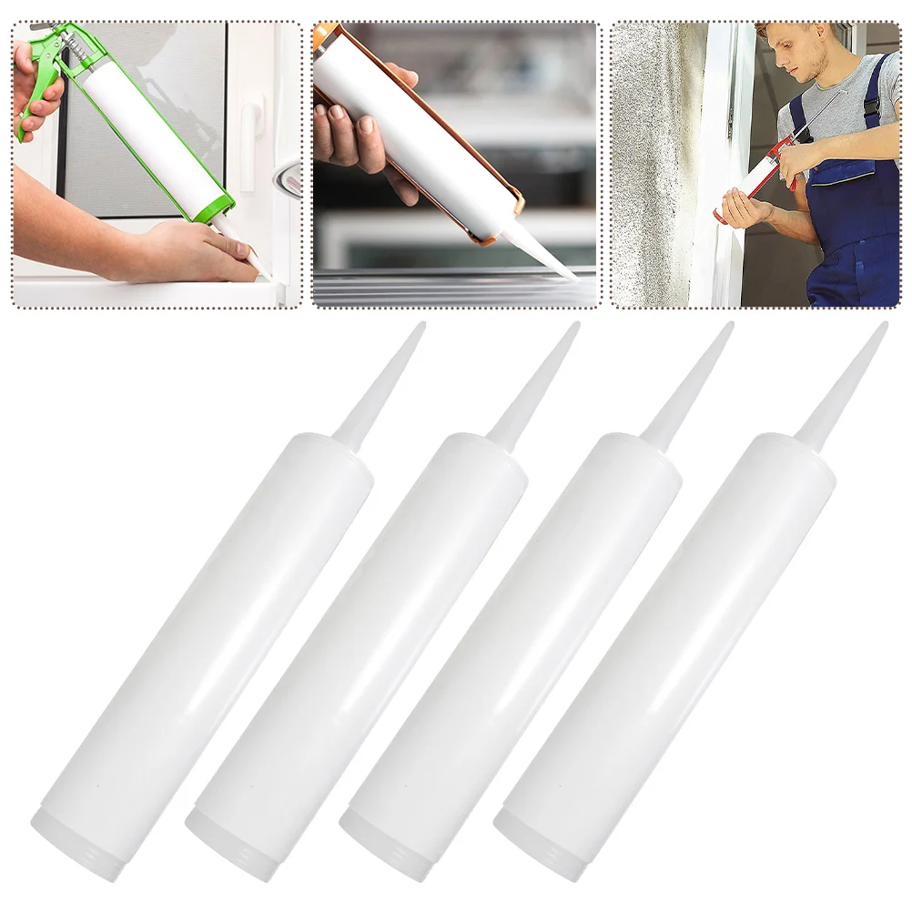 4 Pcs Empty Sealant Refillable Caulking Tubes White for Tile Grout Epoxy Cracks Leaks Repair Reusable Portable Safe