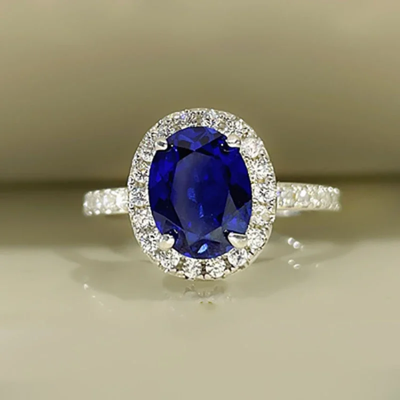 

Exquisite S925 Sterling Silver Oval Blue Sapphire Ring for Perfect Fit Elegant and Timeless Design Luxurious Women Jewelry Gift