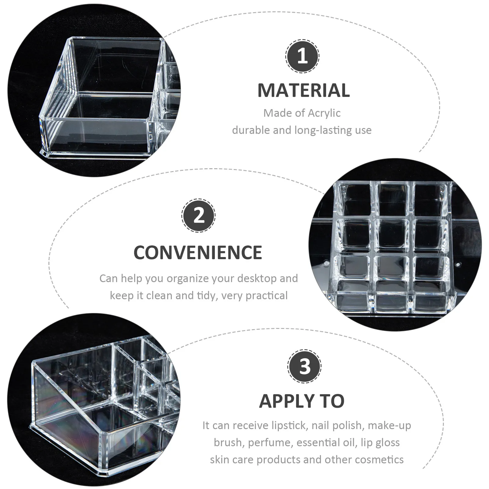 Acrylic Multi-Grid Storage Box Holder Desktop Organizer Makeup Brush Lipstick Nail Polish Transparent