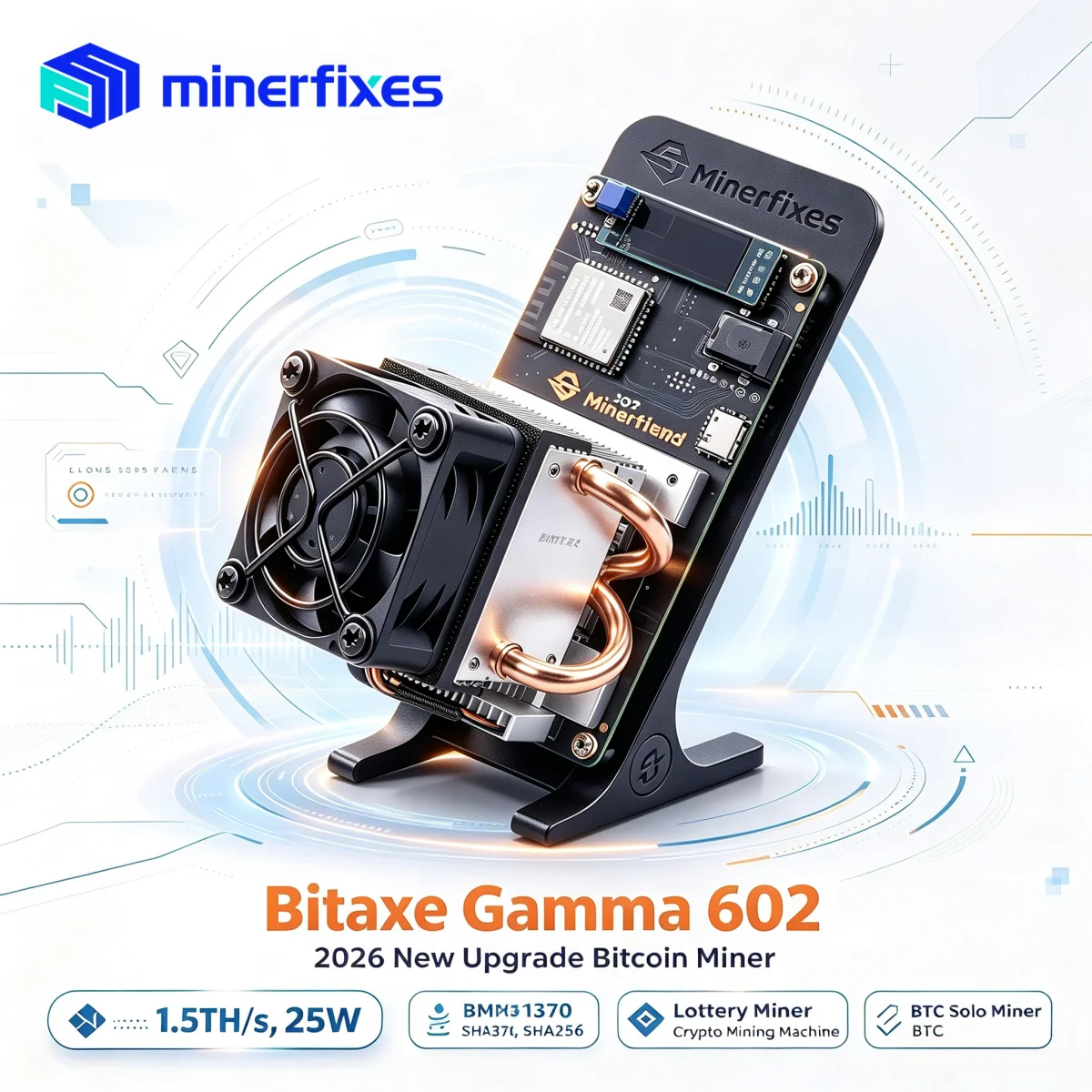 Bitaxe Gamma 601 1.5TH/S 25W Open-Source-Bitcoin-Miner mit Netzteil Solo-Mining Kryptowährungen Neueste Bitcoin-Mining-Maschine BM1370