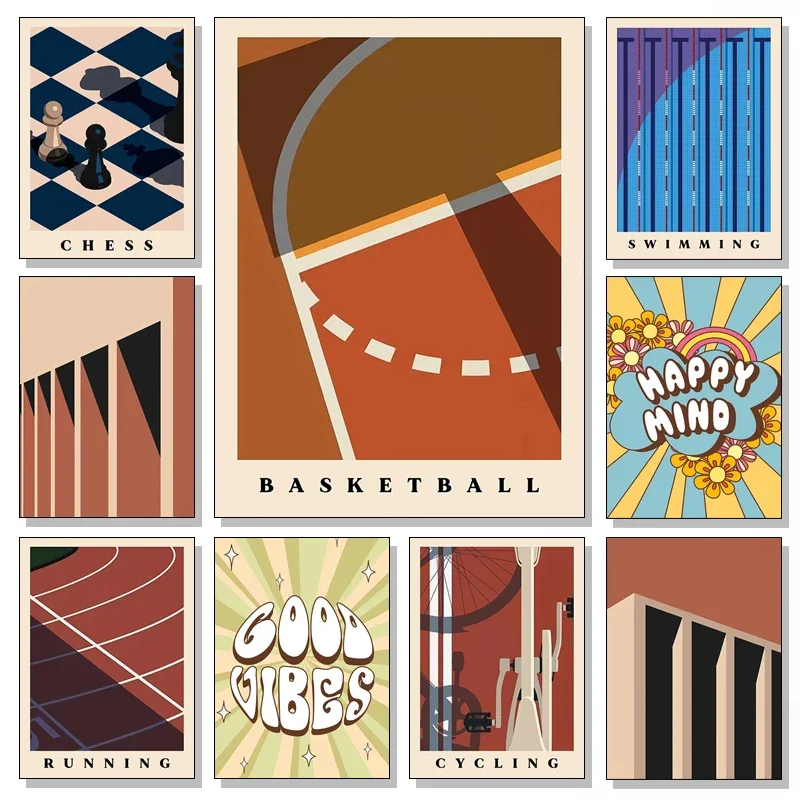 Póster Artístico deportivo minimalista para ajedrez, correr, ciclismo, natación, lienzo impreso, pintura, arte de pared para dormitorio, decoración del hogar, Cuadros