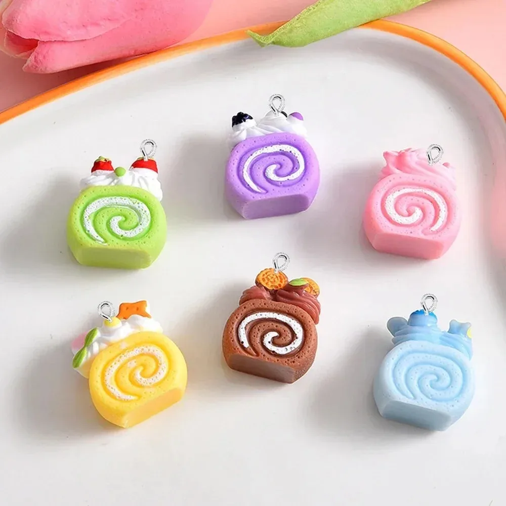 10PCS 21x19mm Roll Cake Flat Back Resin Charms Pendants for Earrings Bracelet Hairpin DIY Decor Accessories - view 6