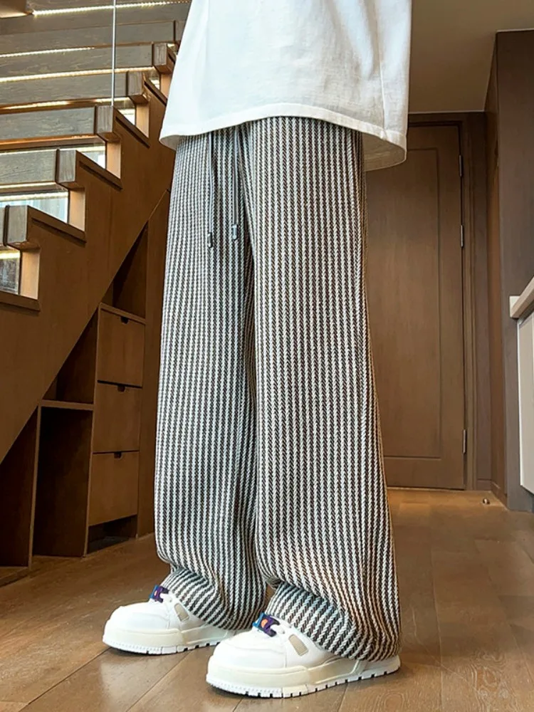 

Мужские брюки прямого кроя с вертикальными полосками, повседневные, весенне-осенние, в американском ретро-стиле, свободные, с широкими штанинами