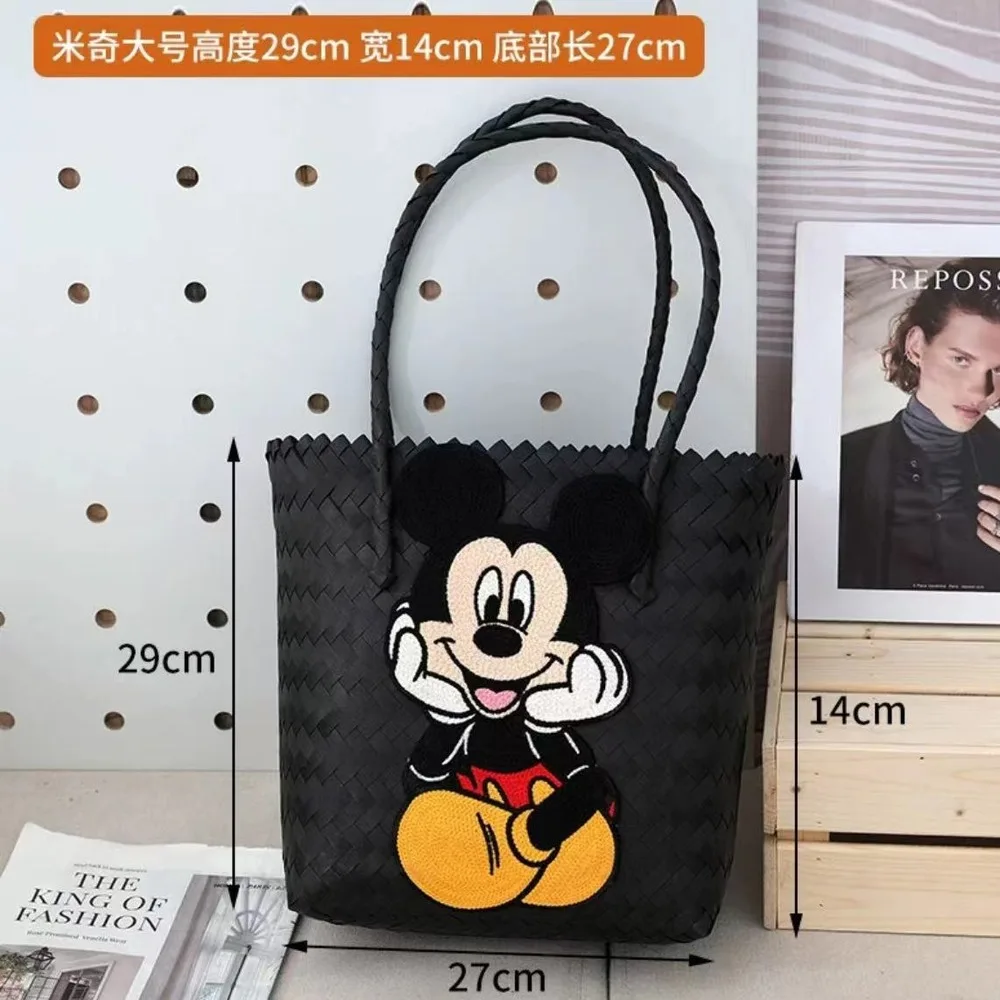 Kawaii Anime Mickey Minnie Figure Basket Woven Bag Ladies Handbag Holiday Leisure Joker Beach Handbag Girl Toy Festival Gift