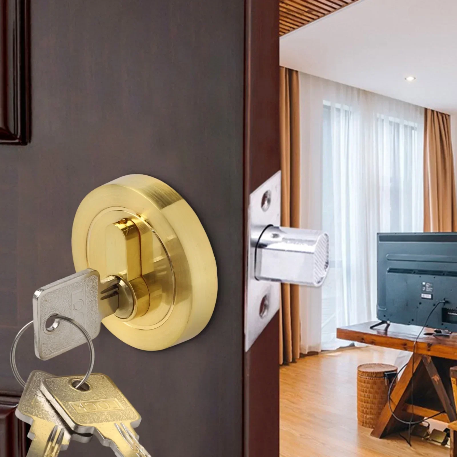 Auxiliary Lock Indoor Door Lock External Key Locking Home Door Suitable Internal Rotary Button For Office Doors