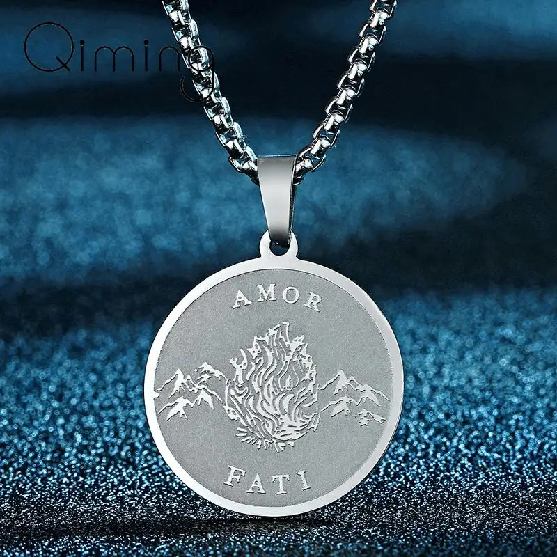 Philosophy Amor Fati Pendant Necklace For Women Men Stainless Steel Jewelry Memento Mori Choker Necklace