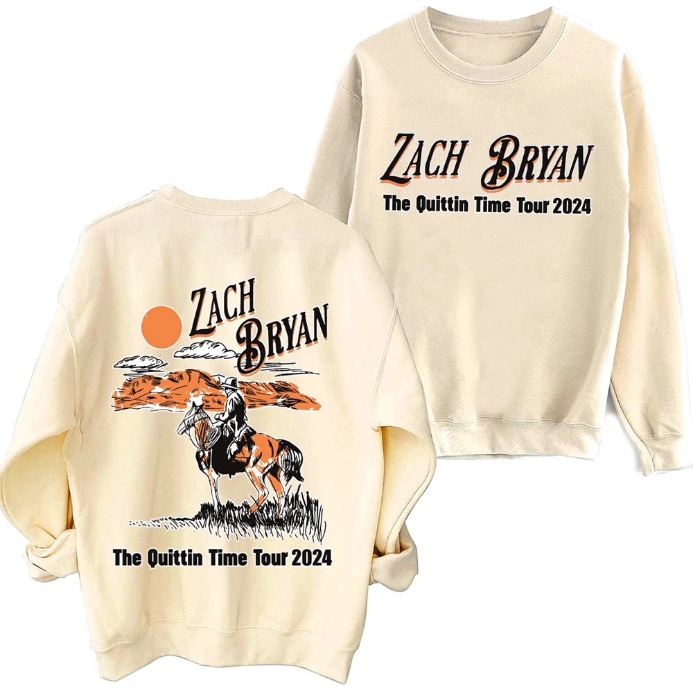 Zach Bryan The Quittin Time Tour 2024 เสื้อกันหนาวผู้ชายผู้หญิง Harajuku รอบคอแขนยาวขนาดใหญ่