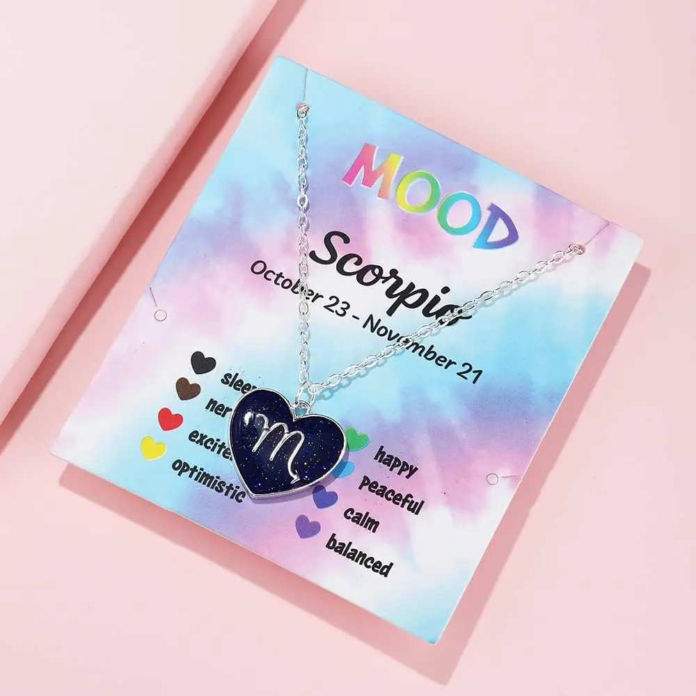 12 كوكبة زودياك قلادة المزاج قلادة استشعار درجة الحرارة اللون تغيير قلادة قلادة مع بطاقة هدية عيد ميلاد
