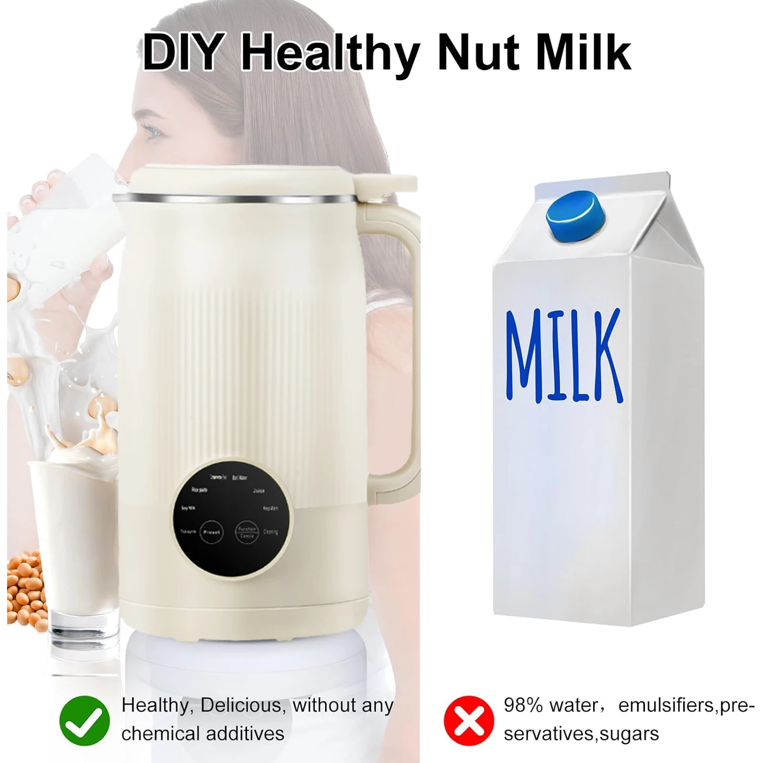 Electric Soybean Milk Machine Nut Milk Maker Automatic Intelligent Food Blender Soy Milk Baby Maker Rice Paste Maker Kettle