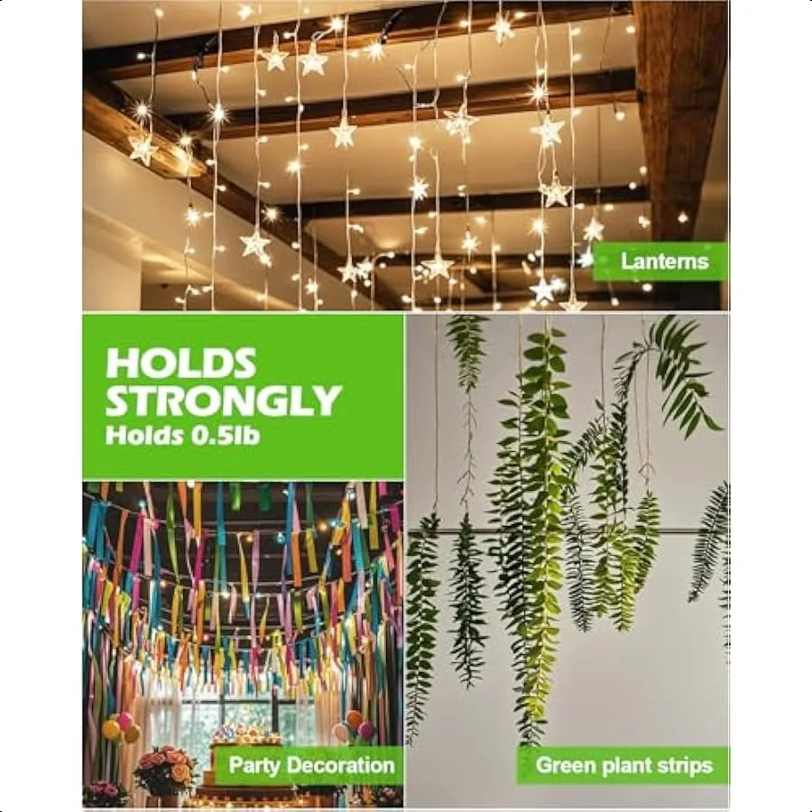 Ganci adesivi per soffitto per appendere decorazioni, confezione da 20, senza trapano, piccole strisce per appendere soffitto a goccia per decorazioni, decorative trasparenti Cei