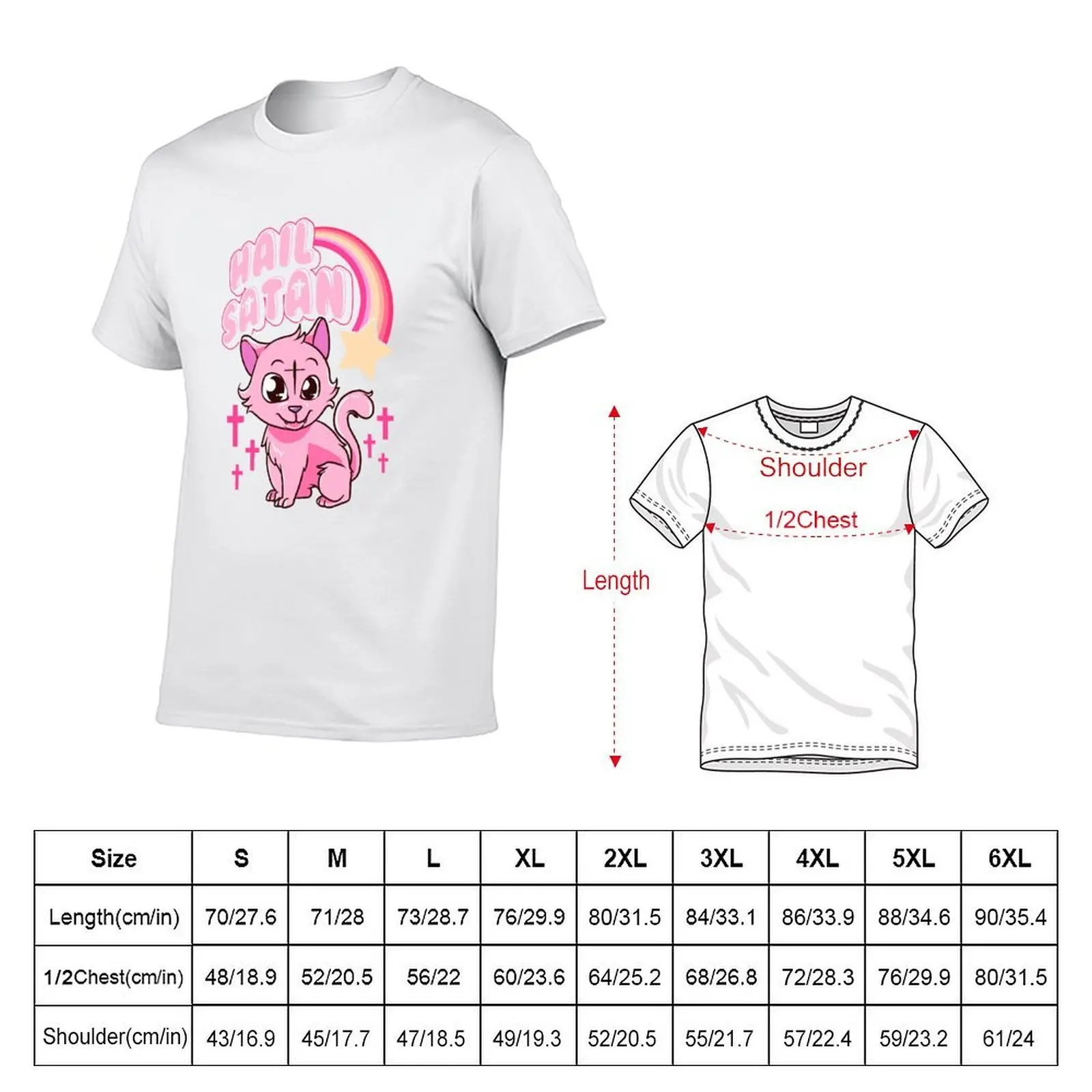 Hail Satan Cat Cute Rainbow Kitty Heavy Metal Pun T-Shirt t shirts for man cotton t shirt for man 100 percent cotton T-Shirt