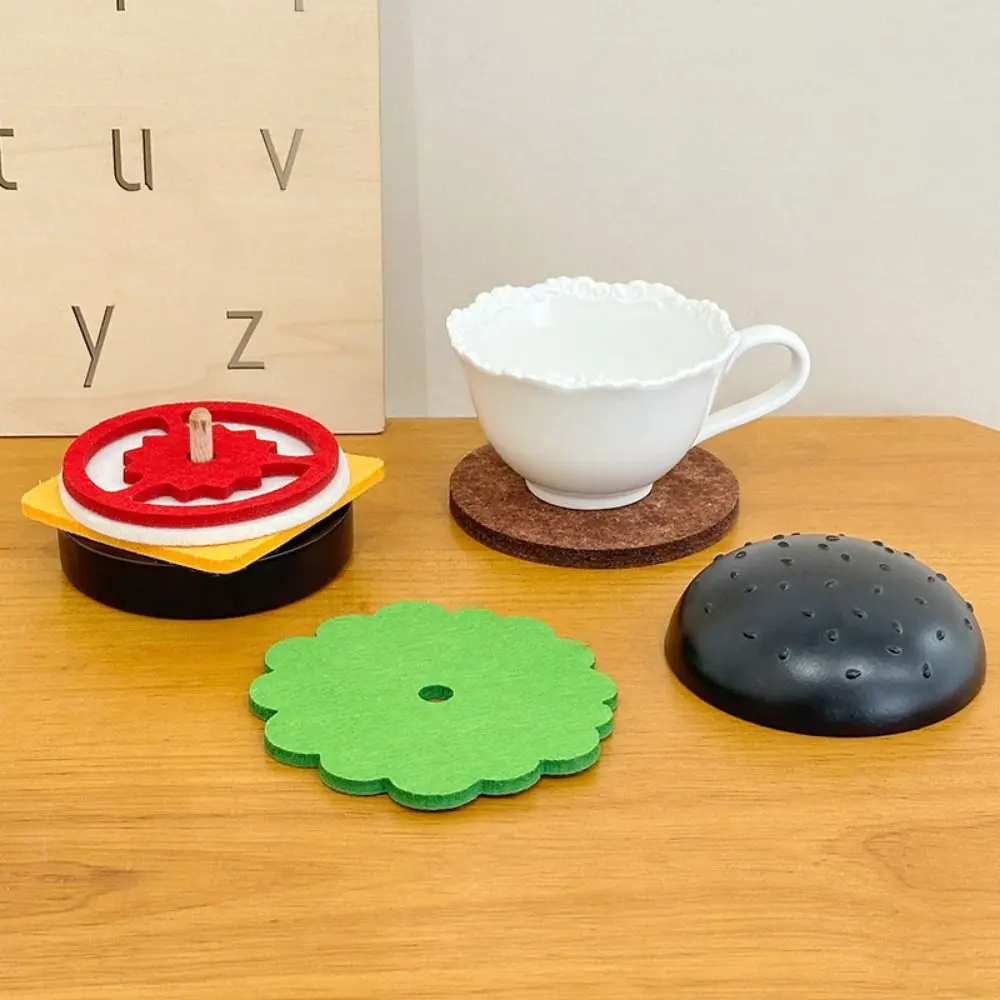 

Non-slip Hamburger Coaster Set Heat-resistant Creative Felt Burger Cup Mat Insulation Stackable Hamburger Drinks Pads