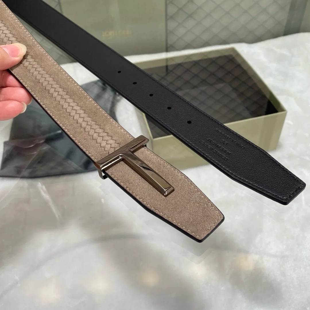 Top Luxury Designer Brand Brass T Buckle Belt Men High Quality Women Genuine Real Leather Dress Strap for Jeans Waistband Grey