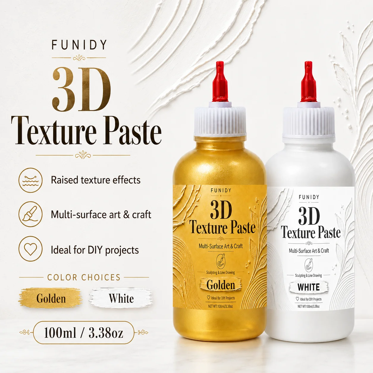 100Ml No-Need-Mixing Squeeze Gel,  Threading Paste, Art 3D Relief Painting Squeeze Gel, Painting Material, Essential for Artists
