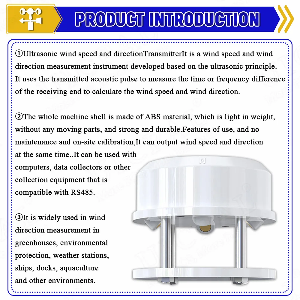 Ultrasonic Wind Speed Wind Direction Sensor 360-Degree Integrated Weather Station Transmitter Wind Speed Wind Direction Meter