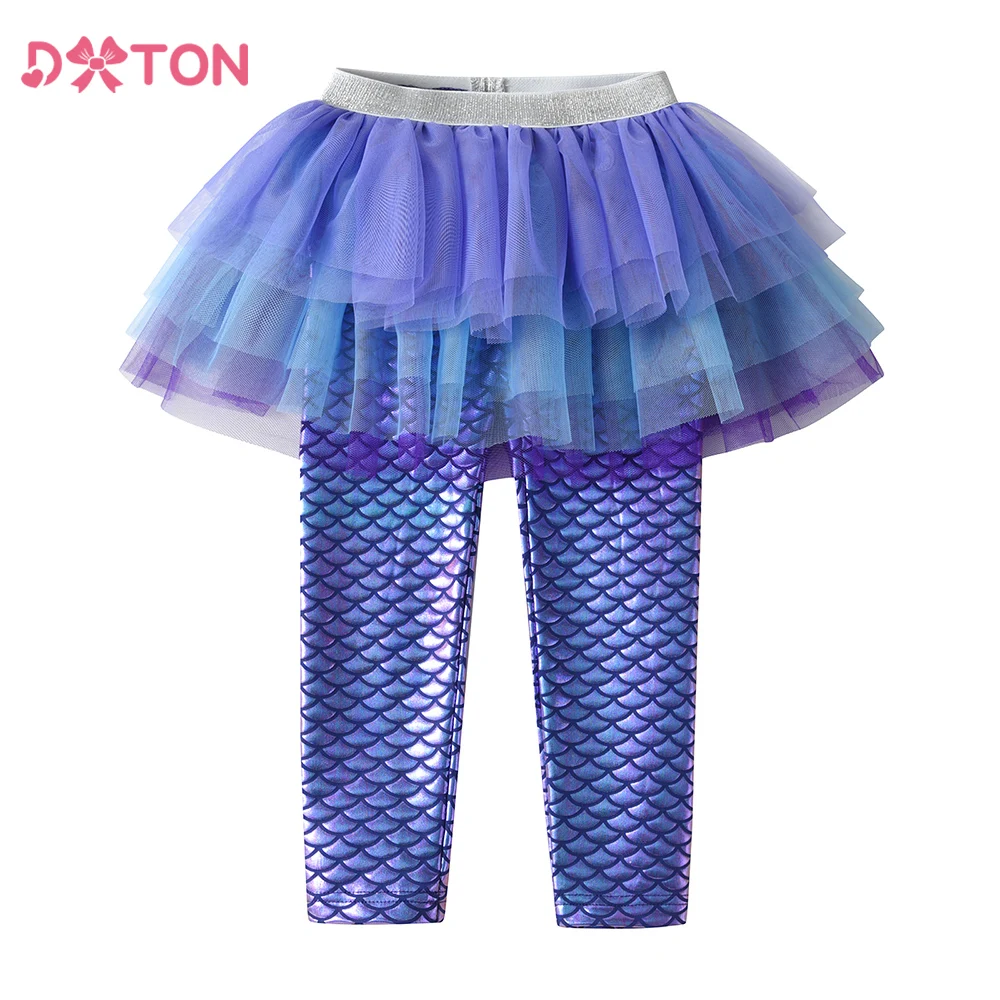 DXTON Toddler Leggings Skirt Pants For Girls Mermaid Kids Trousers With Tulle Tutu Skirt Fake Two Children Girls Party Costumes