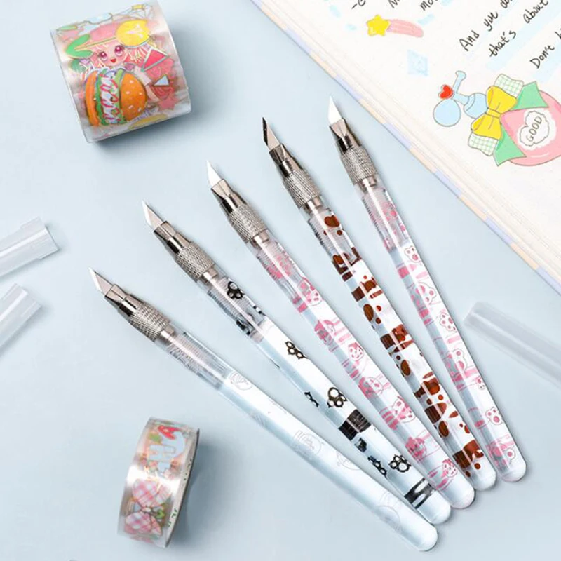 

Transparent Paper Cutter Pen Knife Kawaii Utility Knife DIY Express Box Envelopes Opener Stickers Cutting Tool Art Tools Kit