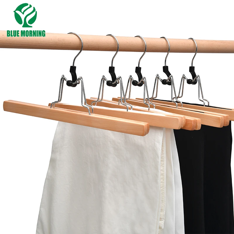 

12Pcs Wooden Skirts Pants Hanger Solid Wood Clothes Hangers Drying Rack Multifunctional Racks with Velvet Anti slip Strip Househ