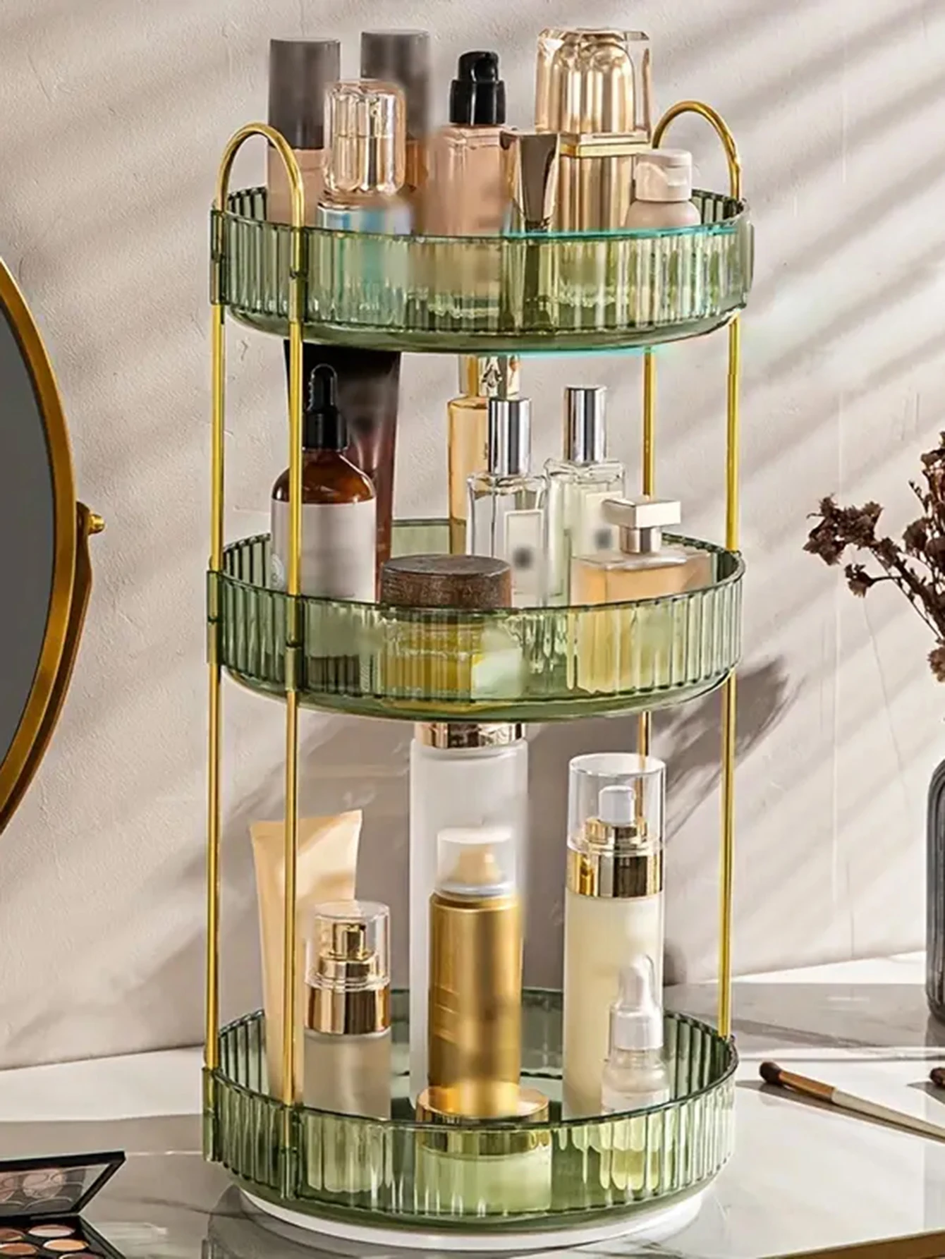 

3-layer 360° rotating skincare/cosmetics storage rack, large capacity storage, suitable for bathroom, dressing table, countertop