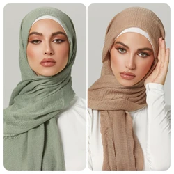 Hot sale Bubble Cotton Viscose Solid Hijabs Muslim Female Foulard Wrinkle Scarf Shawls Islam Fashion Wraps Jersey Headscarf