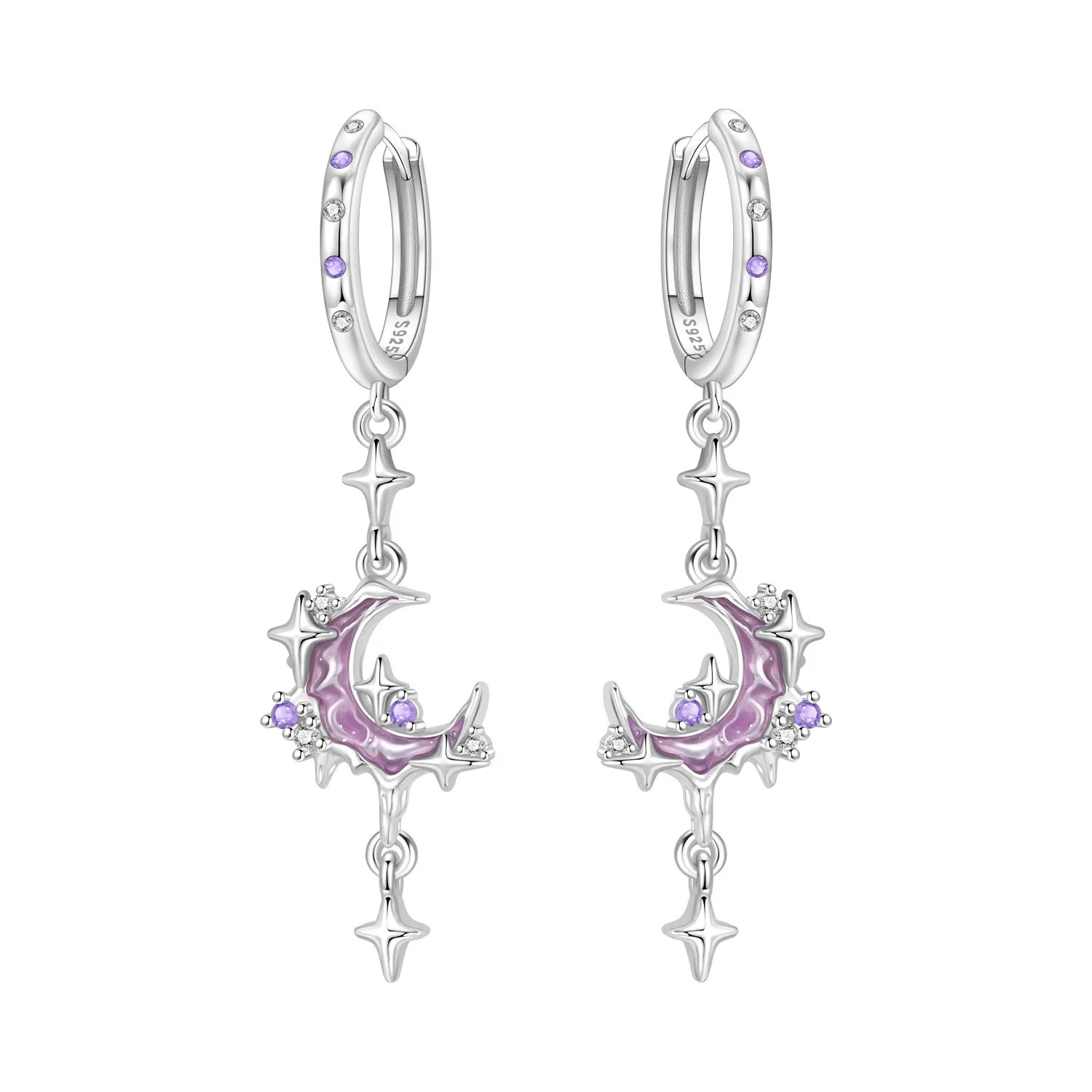 Original 925 Sterling Silber Ohrringe, Vielseitige Exquisite Hellviolette Rosa Blumen-Schmetterlings-Ohrringe, Schmuck für Frauen zum Geburtstag – Detail 10