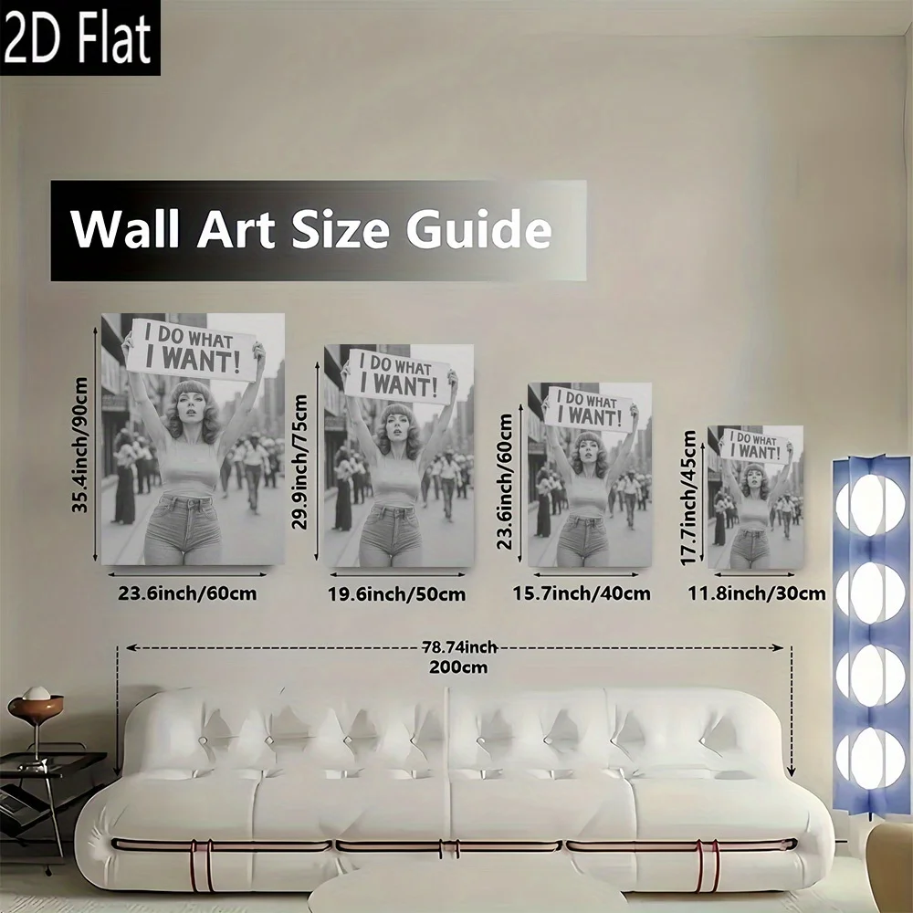 2D Flat, 1pc, Bold Statement Wall Art: 'I Do What I Want' Frameless Canvas Wall Art Modern Vintage Design, High Quality Printed