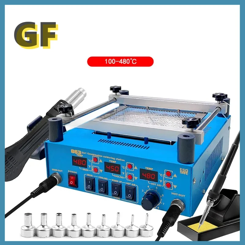 863 3 in 1 Digita Hot Air Heat Gun BGA Rework Solder Station Electric Soldering Iron IR Infrared Preheating Station