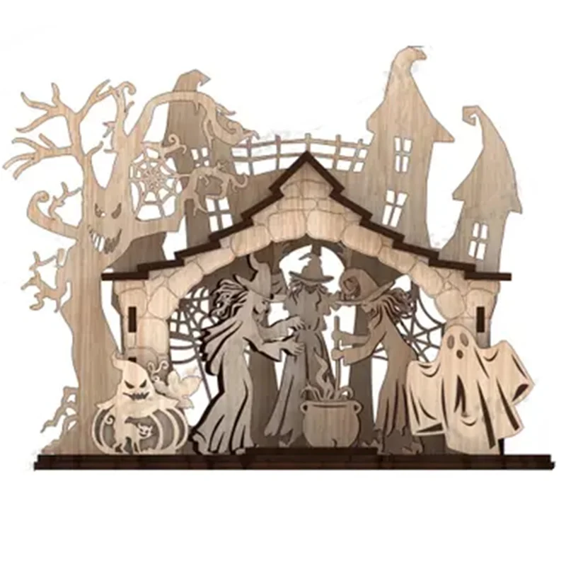 

DIY Wooden For Halloween Witch House Lampshade Kit Model Building Set Haunted House Holiday Decorations