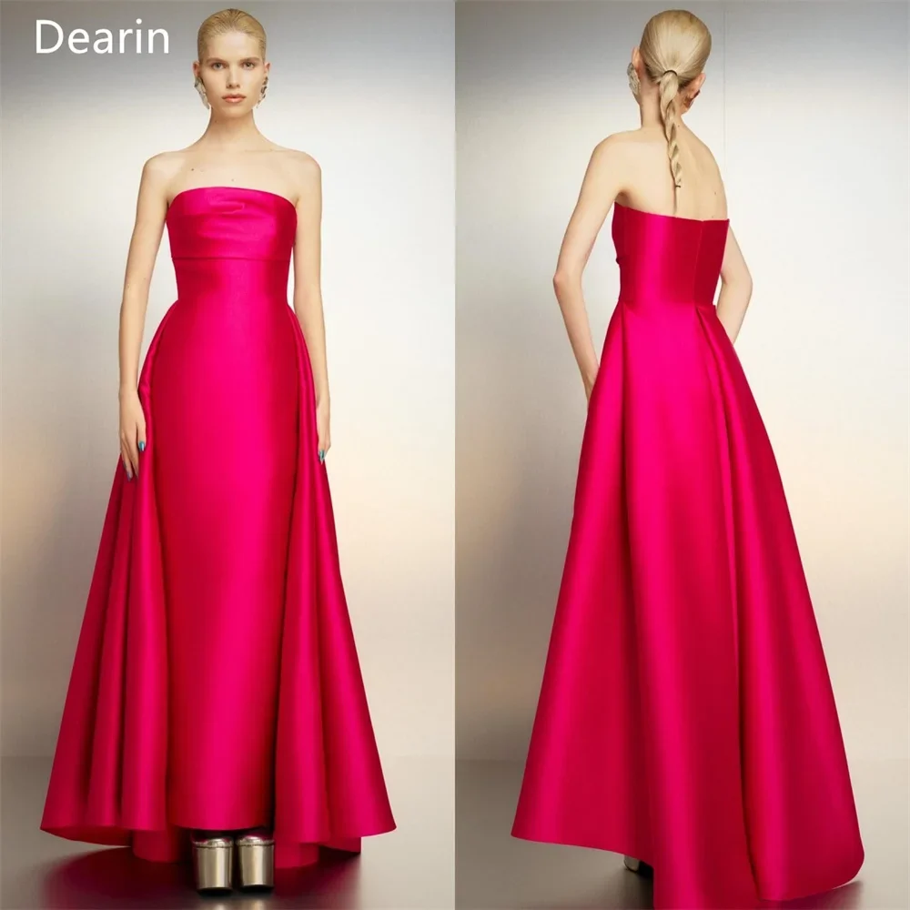 

Customized Saudi Arabia Dearin Strapless Column Floor Length Skirts Shirred Sleeveless Bespoke Occasion Dresses Prom Dress Forma