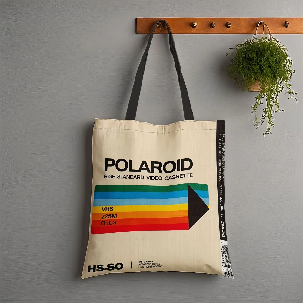 1 Stück Retro-Einkaufstasche mit VHS-Polaroid-Muster – robuste, wiederverwendbare Einkaufstasche aus Polyester, zum Einkaufen, für den Freizeitgebrauch – Ostern, Ramadan – Detail 6
