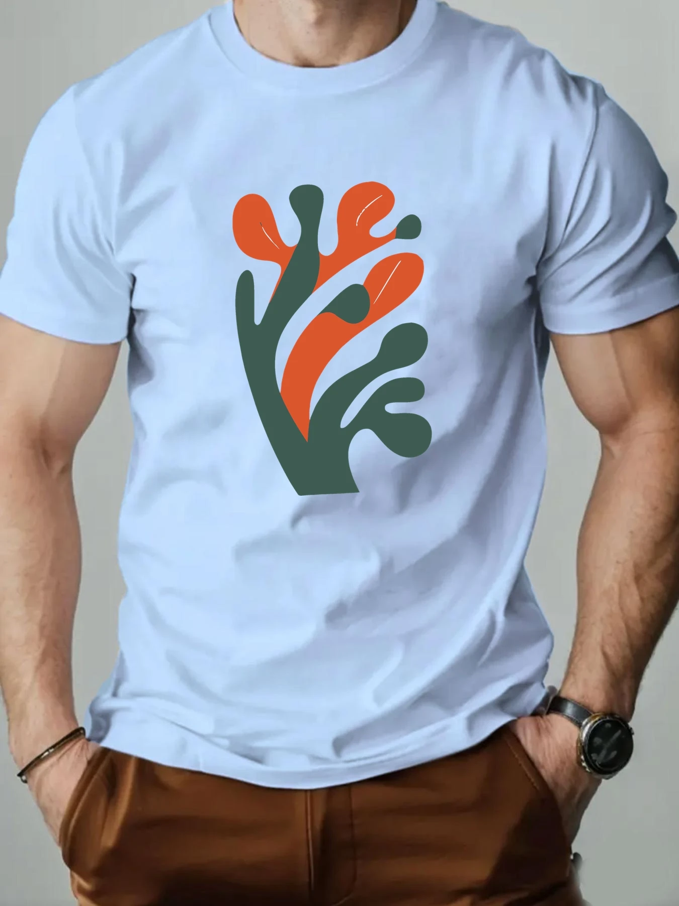 

Men's T-Shirt Cartoon coral Pattern Printed Fashion Leisure Sports Men's Round Neck T-shirt High Quality Men's Clothing Tee Top