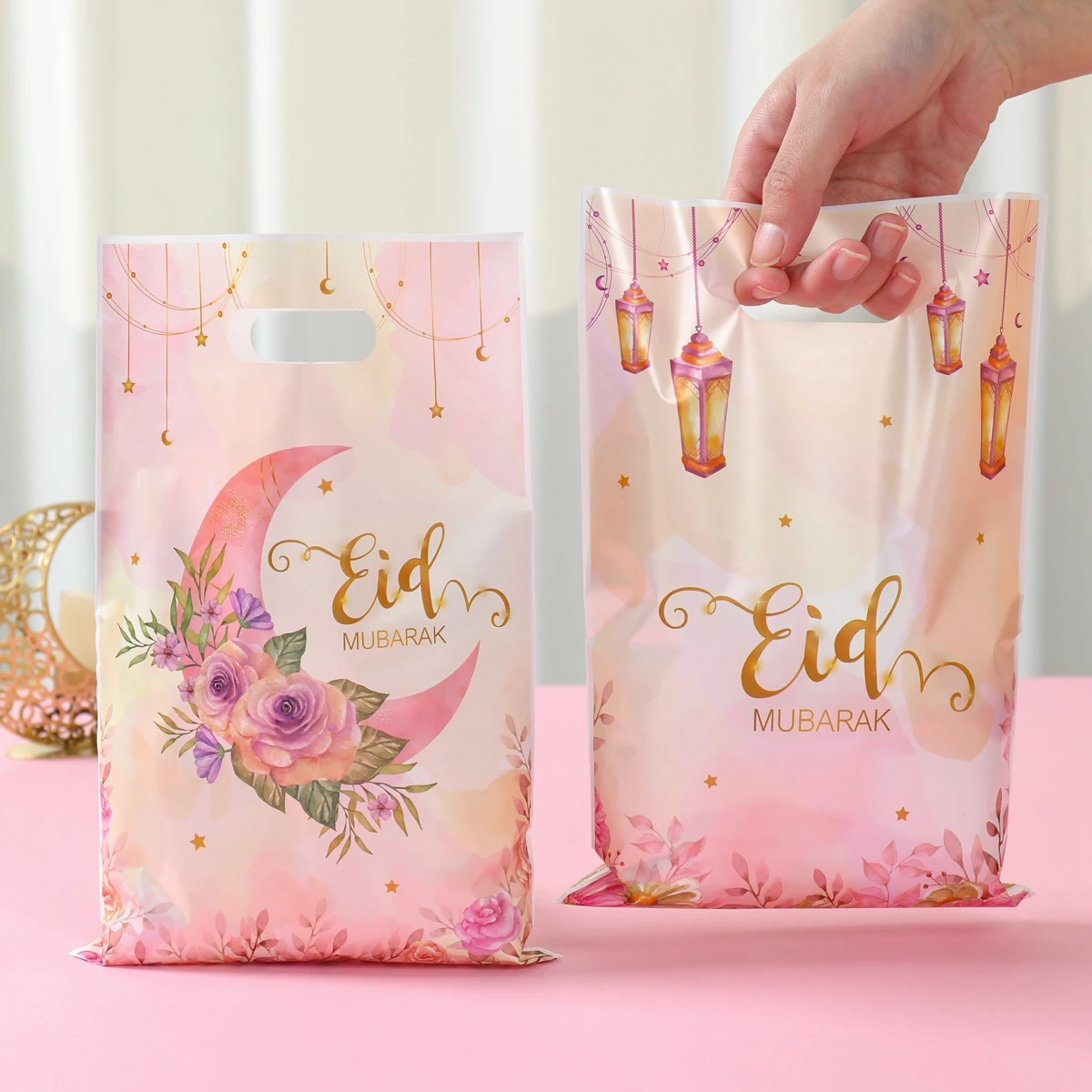 10/24pcs Eid Mubarak Gift Packing Bags Plastic Candy Treat Bags Kareem Ramadan Decoration 2025 Islamic Muslim Party Supplies