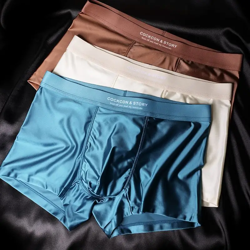 Satin Light Luxury Men's Ice Silk Briefs Men's Mulberry Silk 10A Antibacterial Base 0 Sense Premium Shorts Head Comfort Sexy - Image 2