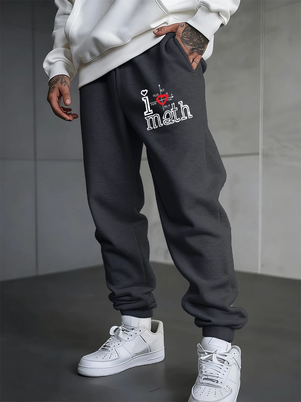 

I Love Math Letter Prints Sweatpants Men'S Casual Trousers Pocket Fleece Warm Elastic Waist Jogger Pants Autumn Loose Clothes