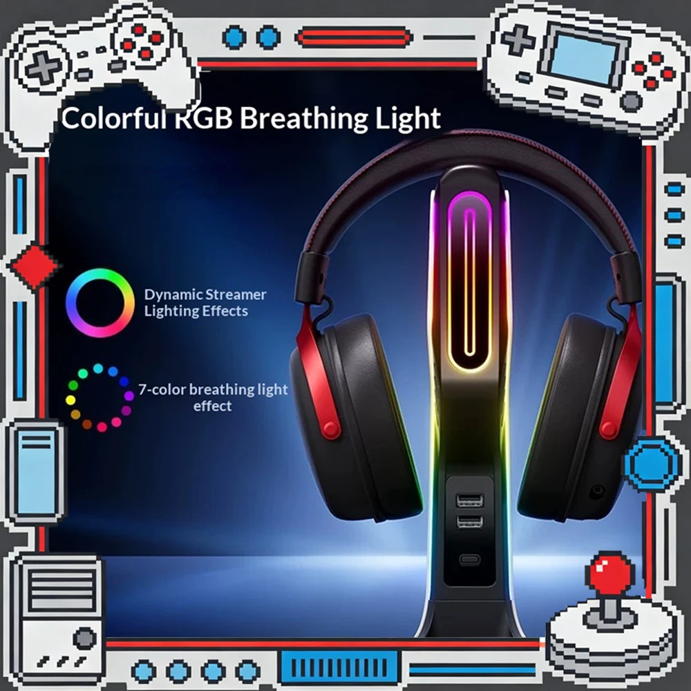 

Кронштейн для наушников MCHOSE с RGB-подсветкой, противоскользящая устойчивая основа, двойной USB-интерфейс, профессиональная поддержка для предотвращения деформации