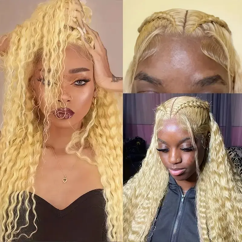 Rosabeauty 13x4 613 Honey Blonde Water Curly HD Transparent HD Lace Frontal Wig Brazilian Remy Color Loose Deep Wave Front Human