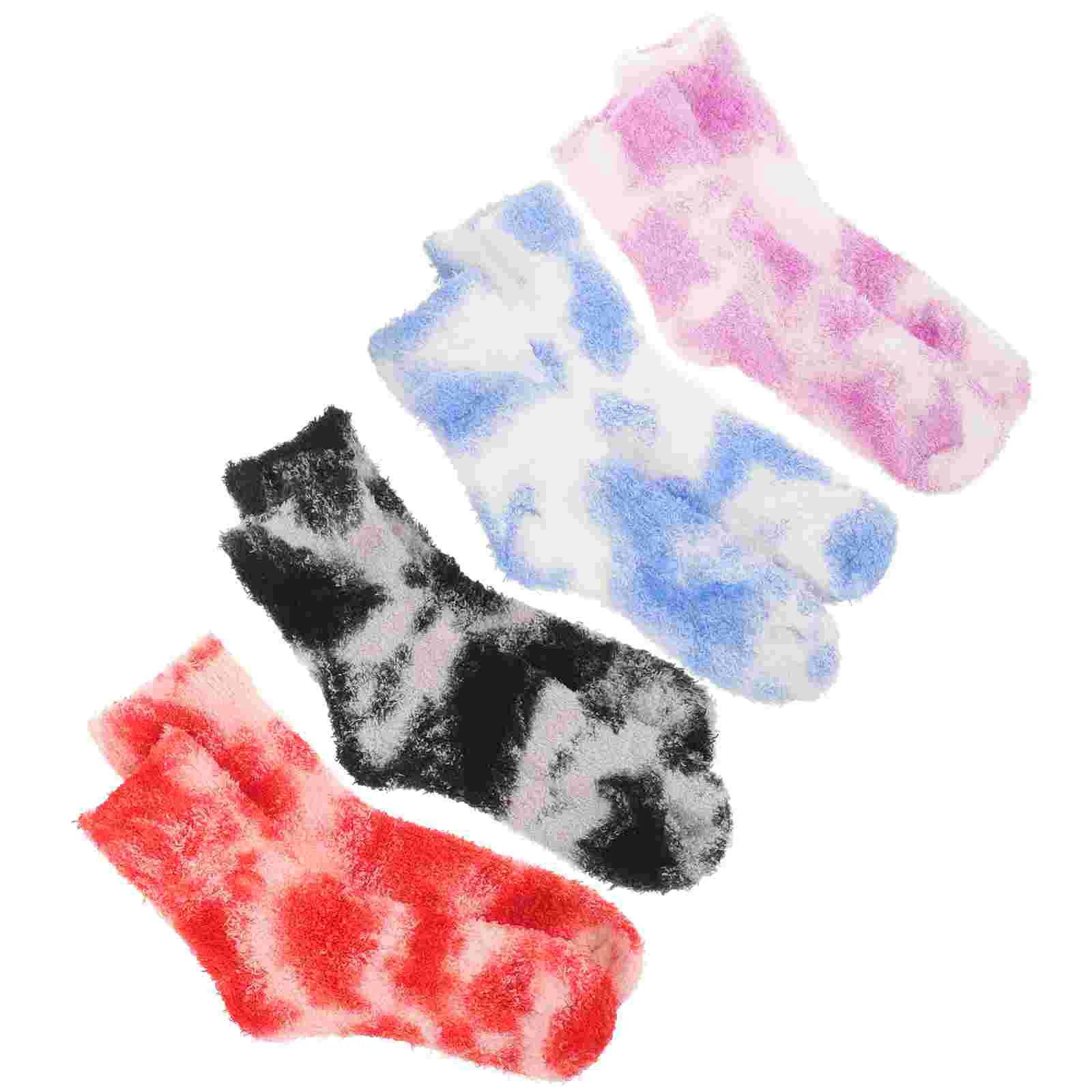 4 Pairs Warm Socks Women Fuzzy Coral Fleece Fluffy Bulk High Ankle Winter for Decorate