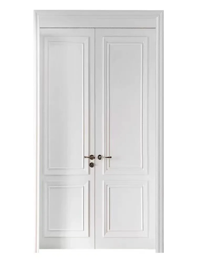 

French double-open wooden door, solid wood paint, living room, bedroom, room paint buckle line, double-open wood