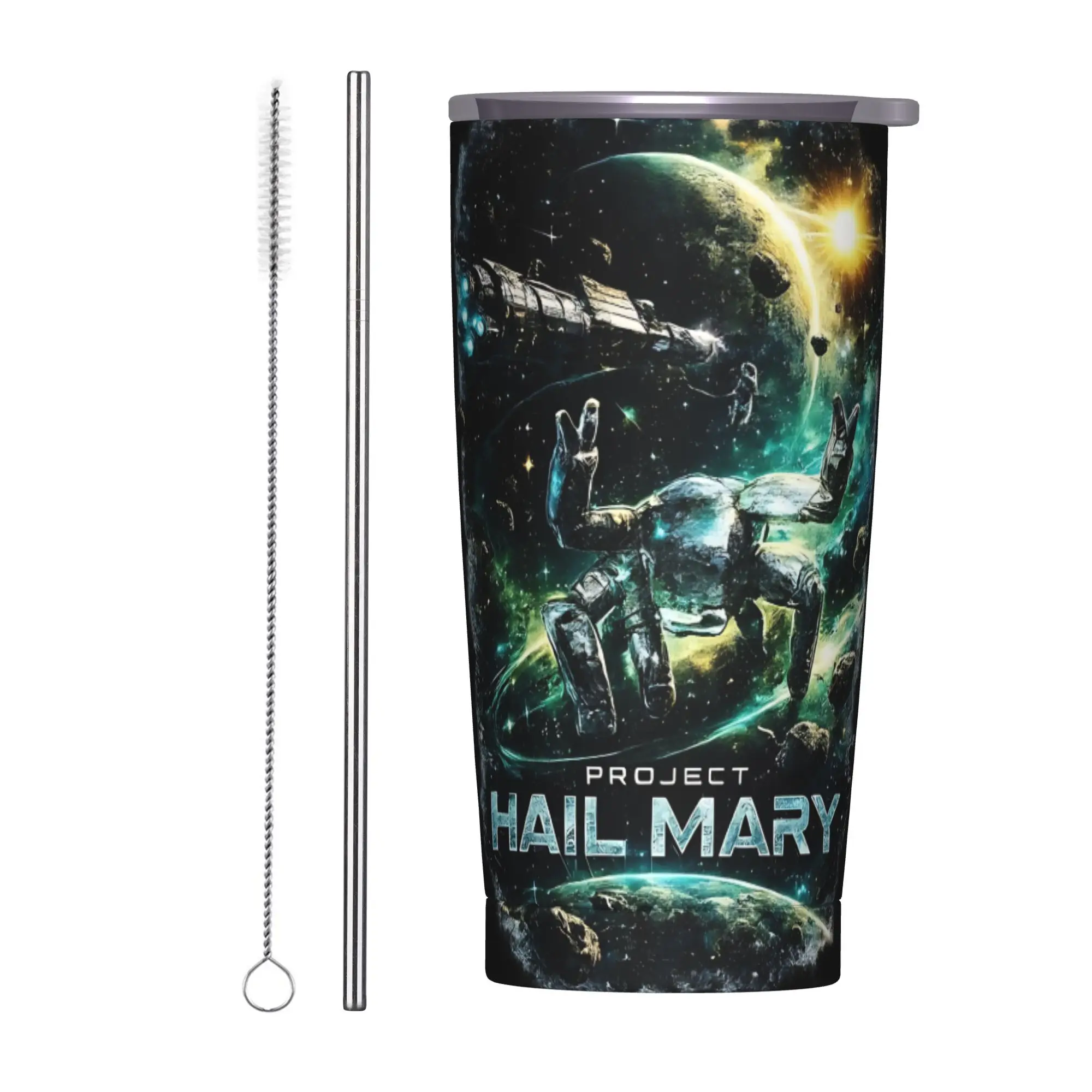 Project Hail Mary Stainless Steel Tumbler With Straws  Beach Thermal Mug 20oz Cold Drink Car Mugs