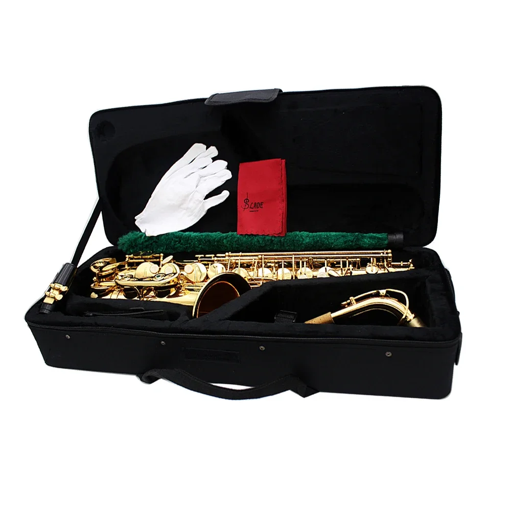 SLADE Eb saxofón Alto de latón E, Saxofón plano, instrumento de viento de madera con estuche, lengüetas, boquilla, guantes, piezas y accesorios