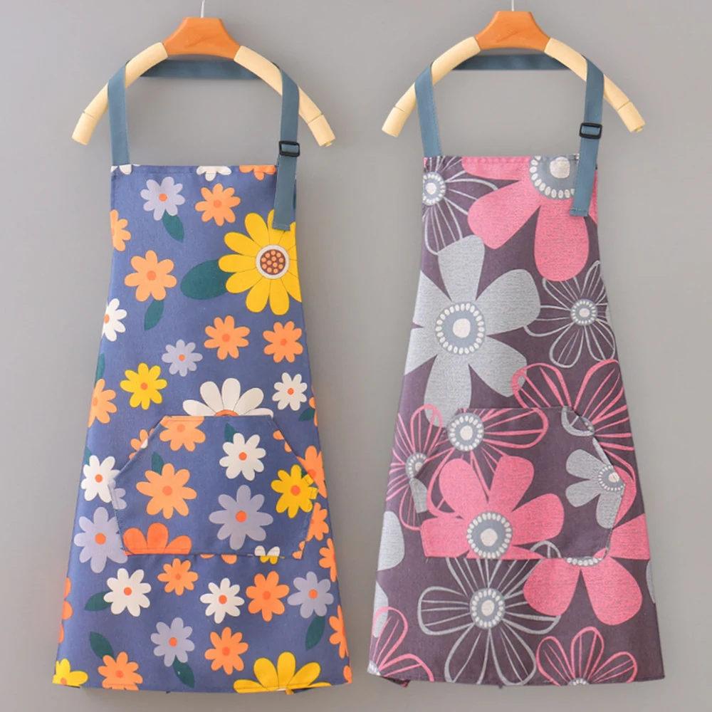 Chef Apron Floral Canvas Apron Breathable Pockets Stain-Resistant Adjustable Shoulder Strap Work Uniform Kitchen Supplies