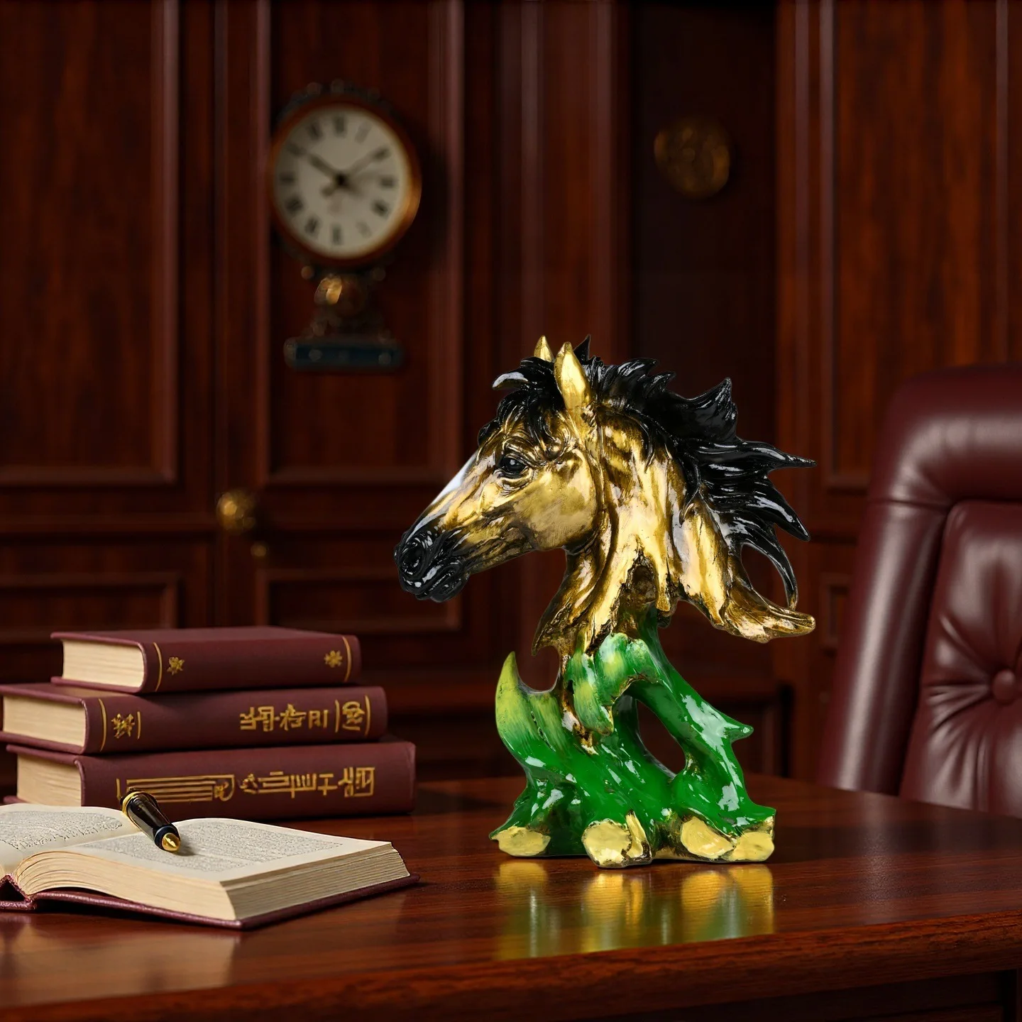 Cross-border explosion auspicious resin horse head statue home office and art desktop fireplace and gift sculpture