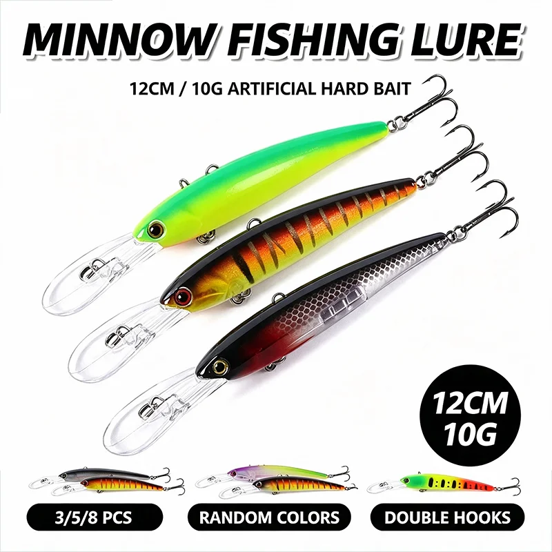 2026 Random 12CM 10G Minnow Lure Set 3/5/8PCS w/Double Hooks Artificial Hard Bait Outdoor Fishing Tackle Gear Accessories