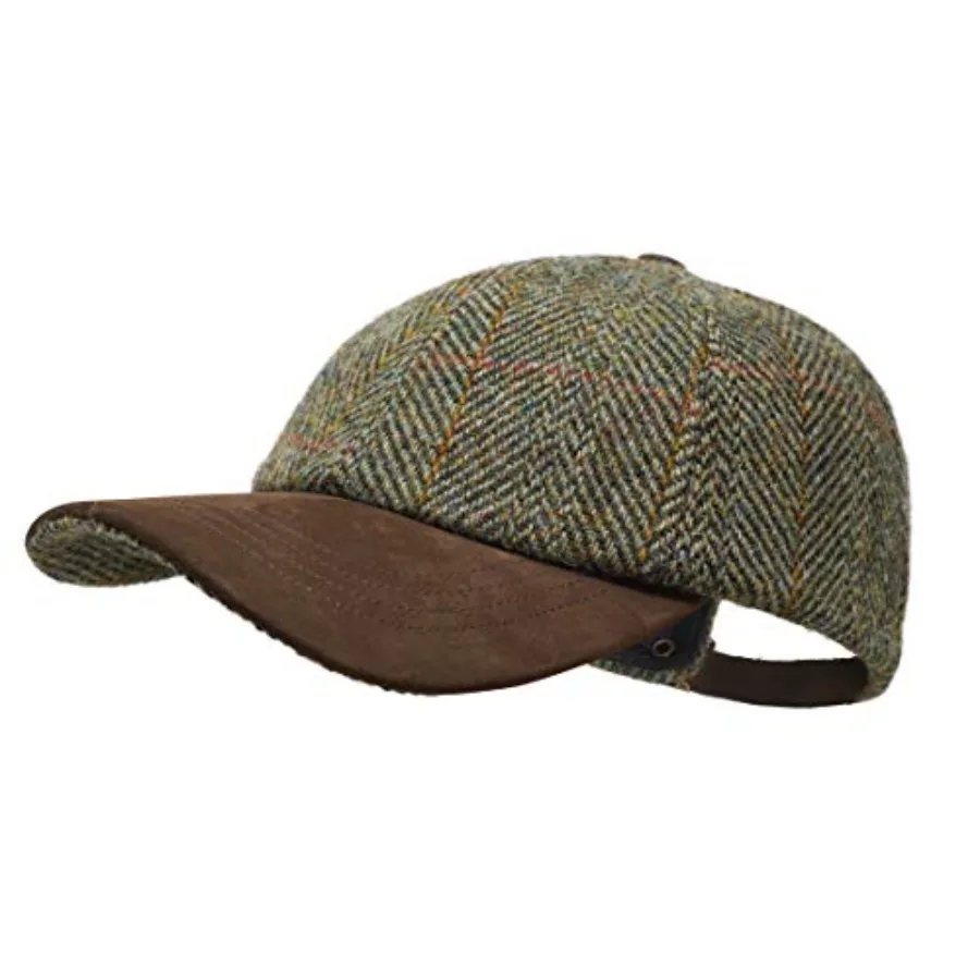 

Premium baseball cap for outdoor use Harris Tweed and nubuck leather, charcoal grey, handcrafted durability and timeless style