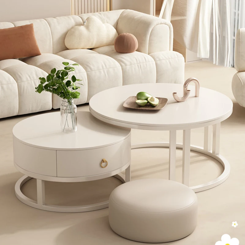 

Cute Storage Design Coffee Tables Round Minimalist White Glass Small Side Table Wood Modern Mesa Auxiliar Salon Nordic Furniture