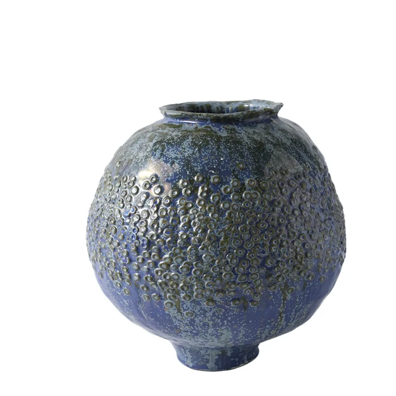 Fog point blue art ceramic vase wabi sabi medieval homestay model room living room home accessories ornament