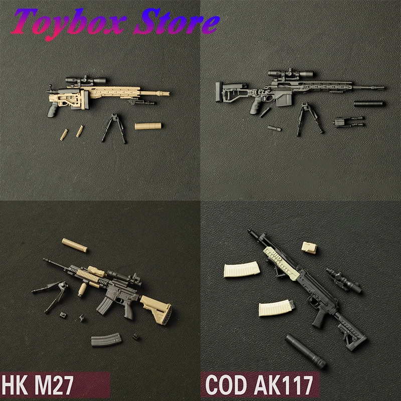 1/12 HKM07 COD AK117 CSR Mini Solider Weapon Plastic Rifle Model Accessory Cowboy Hat Pistol Set Toys For 6